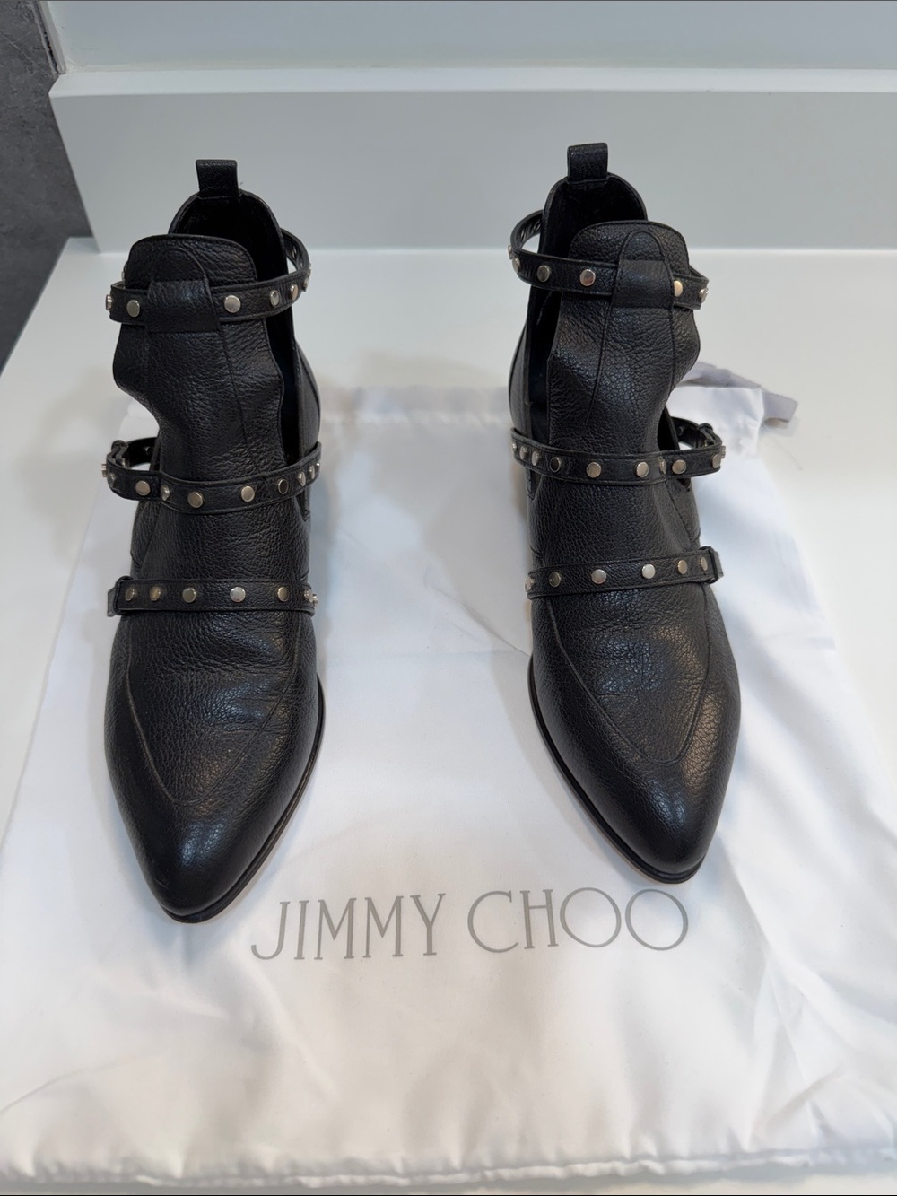 Jimmy Choo Black Leather Studded Booties